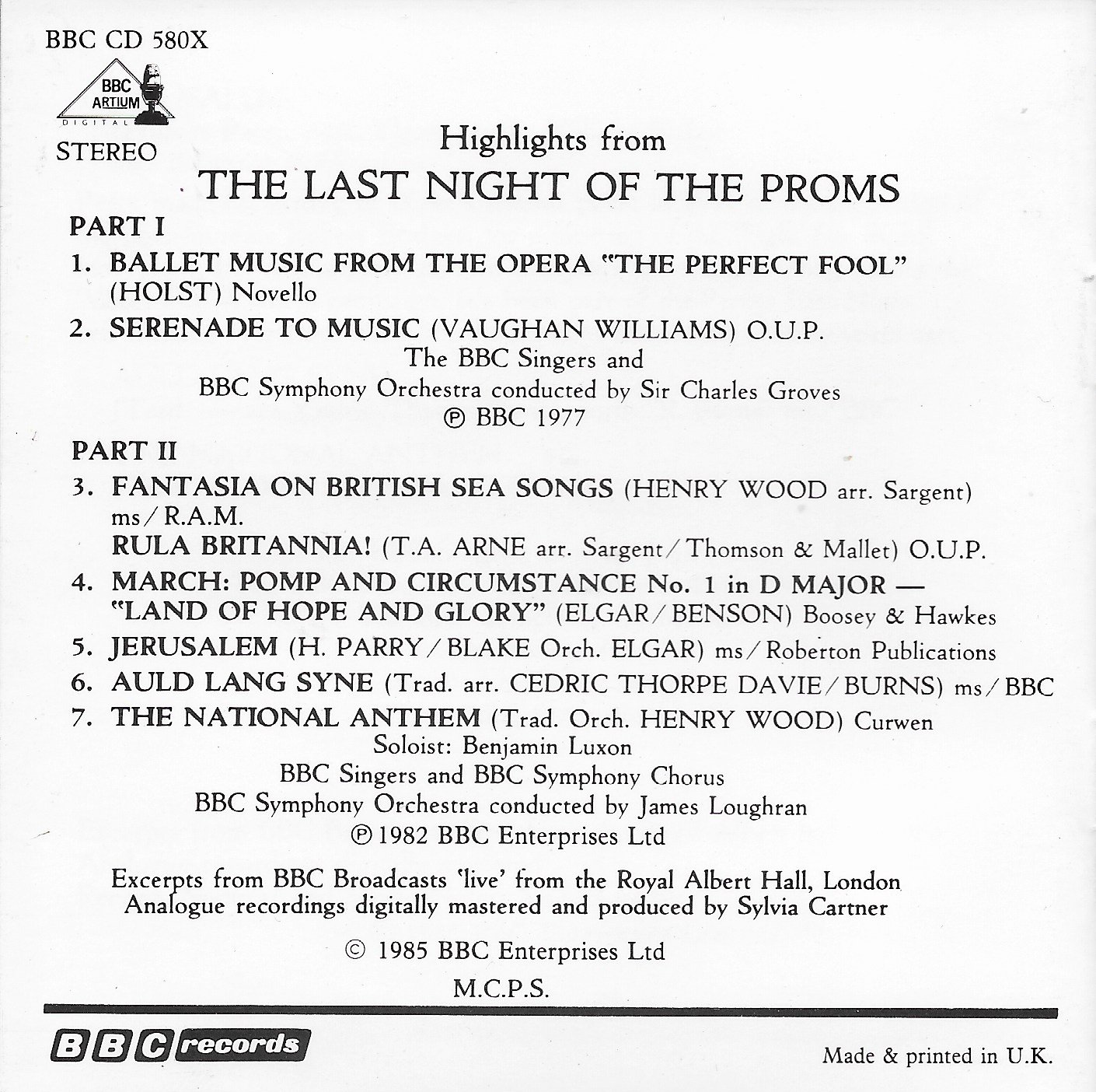 Picture of BBCCD580X Last night of the proms by artist Various from the BBC records and Tapes library